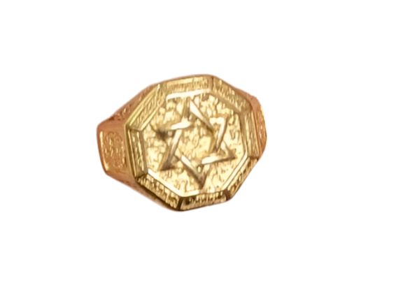 Anel Masculino Dourado Hexagonal Estrela de Davi